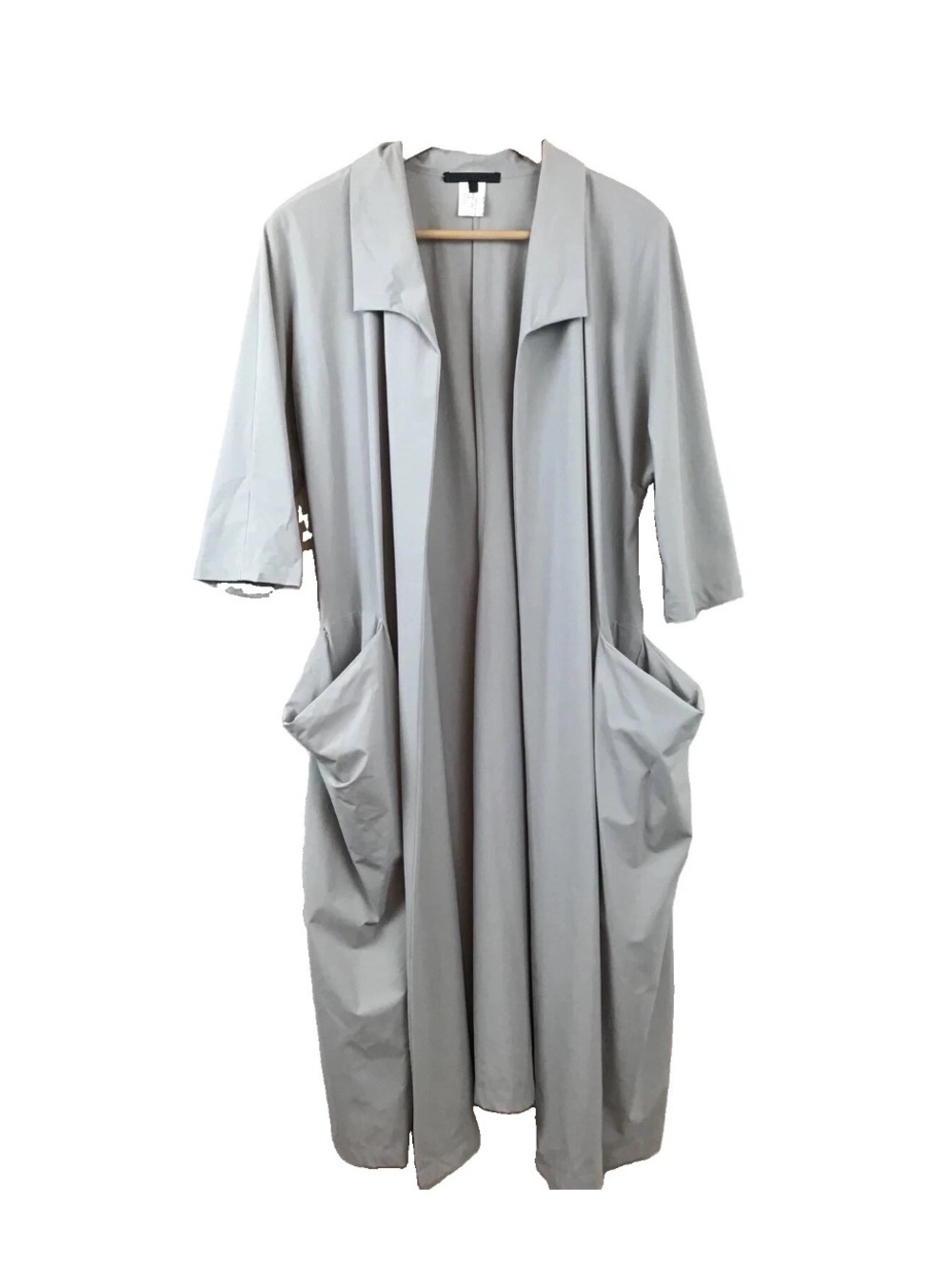 Ines Raspoort Coat Jacket L Gray Long Pockets Light Weight Open Front Women’s